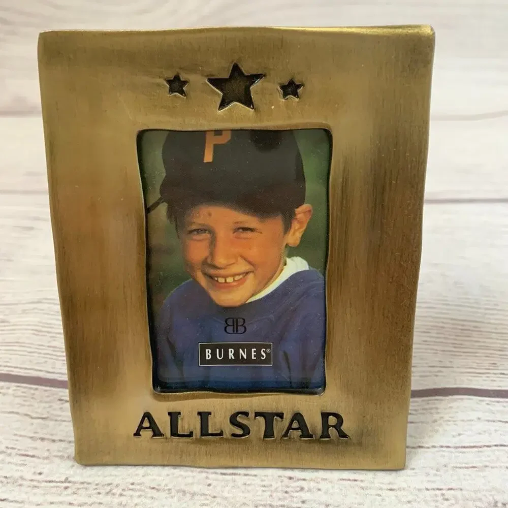 Gold Metal Picture Frames All Star Engraving Small Photo Holder Set of 2